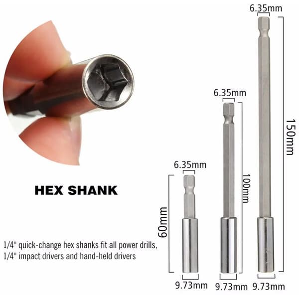 1/4\" Hexskaft Magnetisk Bitshållare Skruvmejsel Bits Förlängningsstång 60mm/100mm/150mm 3st