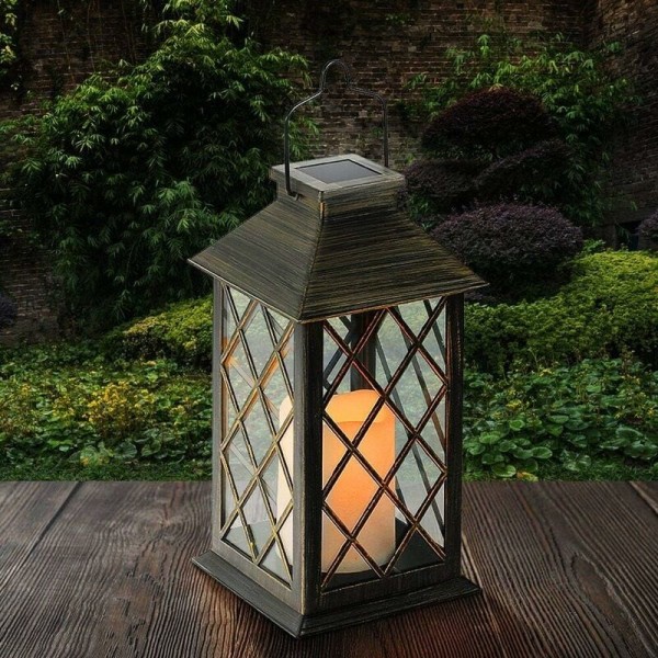 Solar Lantern Outdoor LED Solar Lamp med LED Candle Flame Fire Effect Trådlös Bärbar Uppladdningsbar för Trädgård Uteplats Yard Outdoor [Energiklass A+]