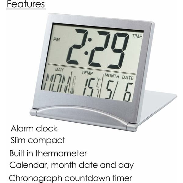 Silver digital väckarklocka skrivbord temperatur LCD-display