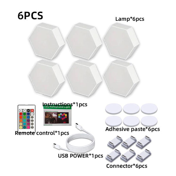 Hexagonala lampor med fjärrkontroll, smarta LED-väggljuspaneler, beröringskänslig RGB-stämningsbelysning