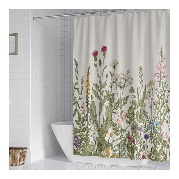 Duschdraperi med 12 fästringar 180x180cm Gröna växter （A）