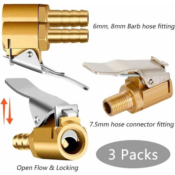 Messing Messing Inflation Dyse Luftpumpe Klip Inflation Ventil Konnektor Bil Dæk Ventil Adapter til Bil Lastbil Dæk Pigget 8mm