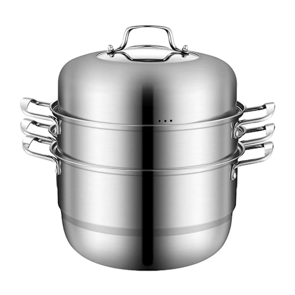 3-lagers ångkokare ångkokare kött och grönsakspotta kastrull Ø 28cm rostfritt stål induktionskokkärl ångkokare med lock