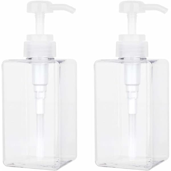 450 ml Tvålspender, Set med 2 Tomma Pumpflaskor, Plastflaska Behållare för Kök och Badrum - Transparent
