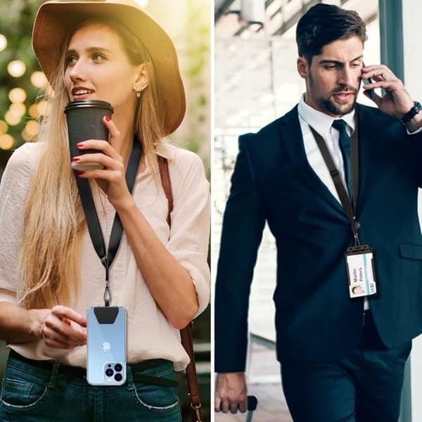 2 telefonstropper, justerbar skulderstropp, slitesterk polyester, universell smarttelefon.