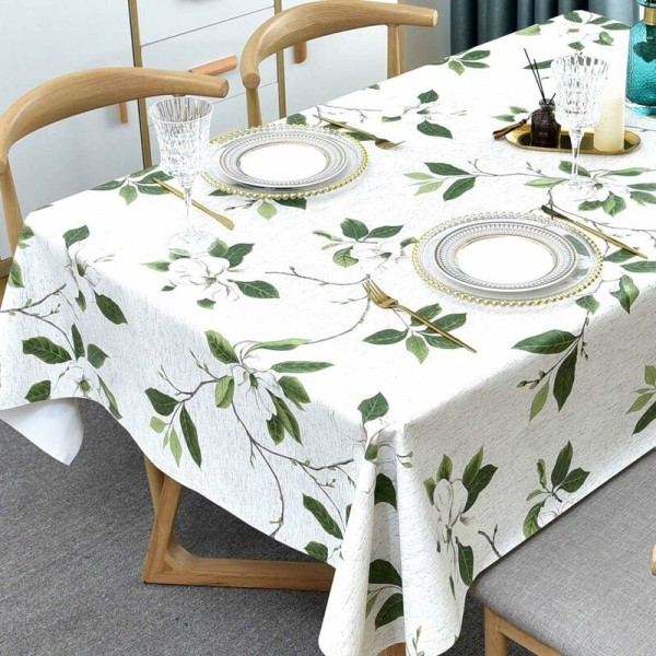 Tablecloth PVC Plastic Washable in water. Waterproof Rectangular Table Protector for Kitchen, Picnic, Outdoor, Indoor (137 x 180 cm, Leaf Green)