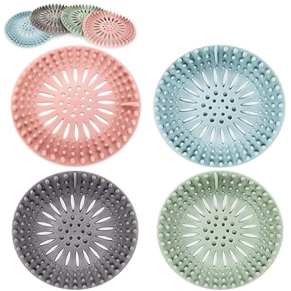 4-pak silikone vask Si Hårfilter, Hår Si, Hair Catcher i 4 farver, Passer til badeværelse, badekar og køkken