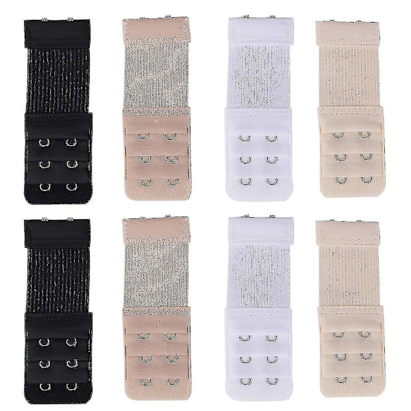 Xelparuc 8 st mjuka bh-förlängare för kvinnor, 2-krokars bh-förlängare i elastiskt material, 3,9\"x1,3\" (svart, vit, beige, ljus beige)