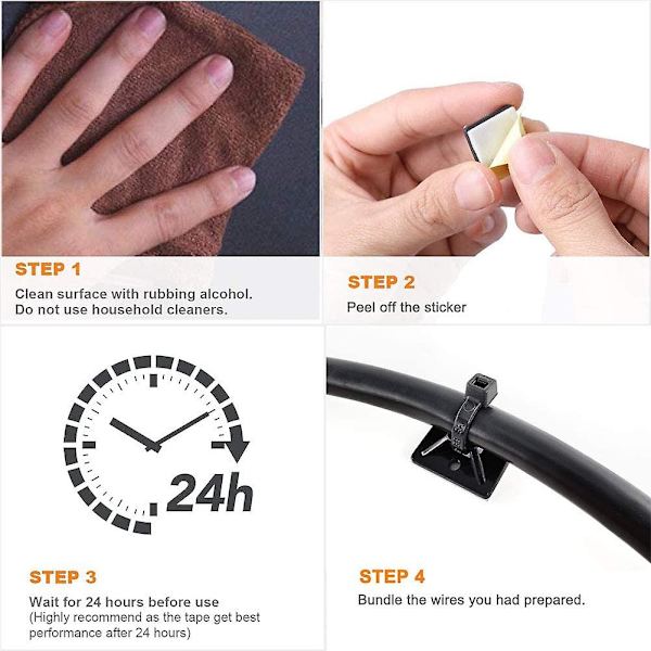 Zip Tie Mount Adhesive Base Montering 1\" Kvadrat 100 stk Og 8 Tommer Kabelbinder 100 stk Sort,pc Elektrisk Kabel Tråd Holder Klips Management Sticky