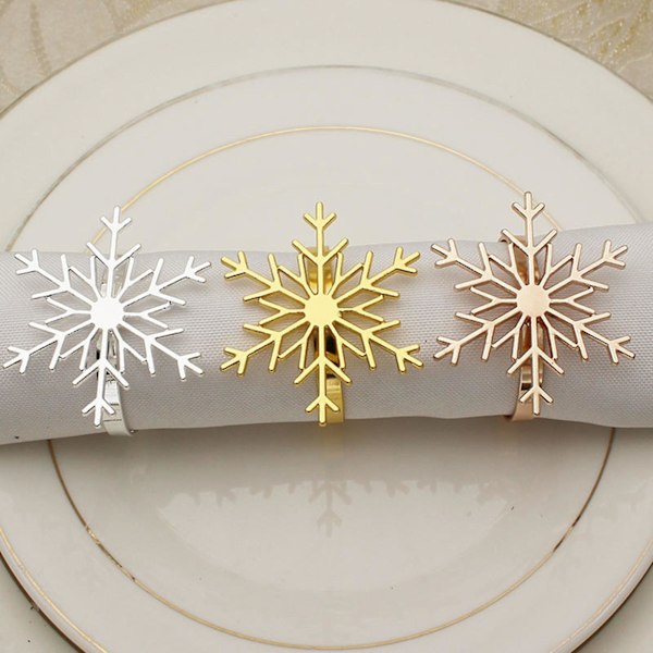 6 st/set Servettring Utsökt utförande Dekorativ Legering Jul Snöflinga Form Servett Spänne För Middagsbord (Silver)