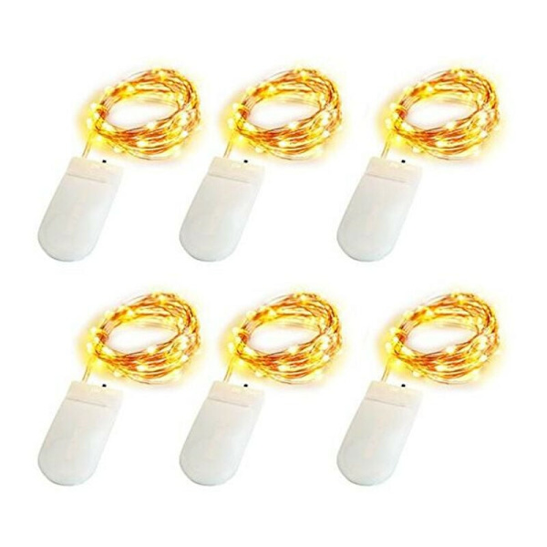 6 x LED-slingor med 30 lampor, 3 m silvertråd, batteridriven CR2032 (ingår), lämplig för fester/bröllop/jul (varmvit??)