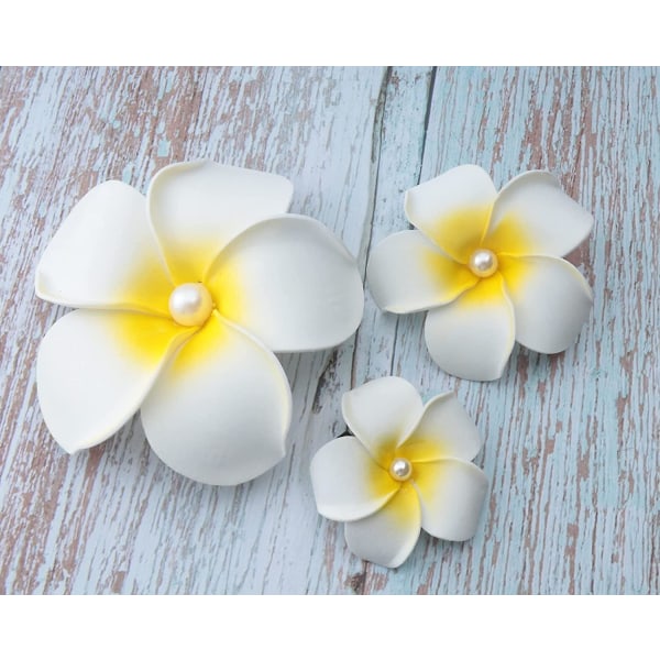 3 st Plumeria hårklämmor med pärlor Multi Size White Hawaiian Foam Håraccessoarer