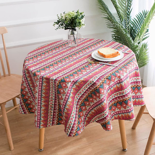 150 cm rund bomulls- och linnetryckt dammsäker picknickduk (beige)