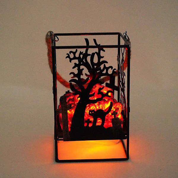 Järnornament Lykta Ljus Flamma Lampa Trä Hängande Halloween Prydnader Camping Dekor Kol Flamma Lampa（häxa）