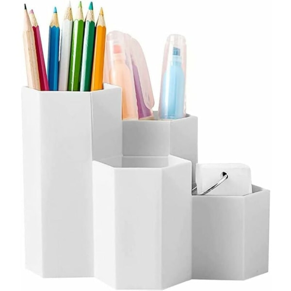 Sekskantet penneholder hvid multifunktionel kuglepenholder plast desktop penholder makeup pensel brevpapir desktop penholder