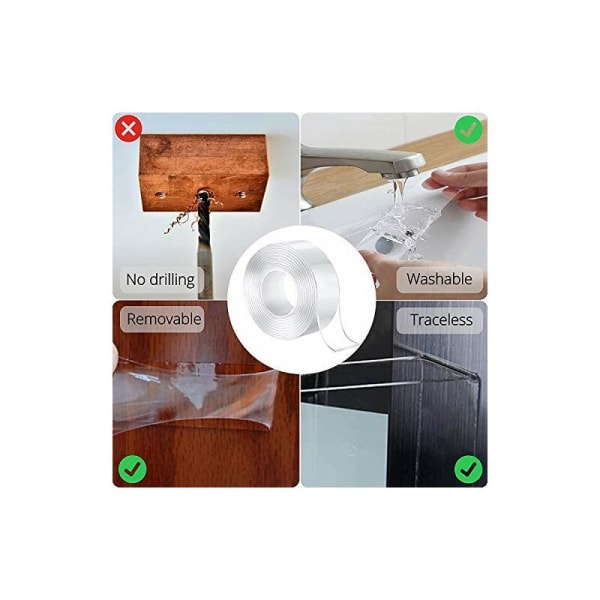 Ekstra stærk dobbeltsidet dobbeltsidet tape, kan genbruges efter vask og tørring med vand, der er mange anvendelsesscenarier (3 cm 3 meter)