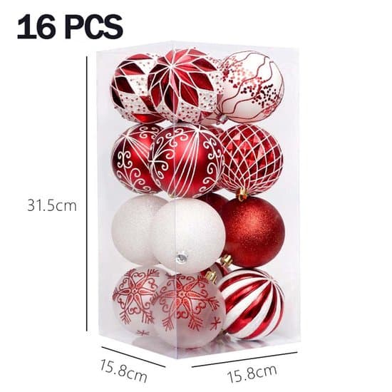 Julkulor 8 cm – Set om 16 – Julkulor i plast – Röd & vit Rood & wit XXS