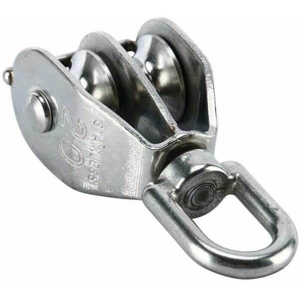 2-pack 304 rostfritt stål dubbla rullblock med dubbla rullande svängbara krokar (M20)