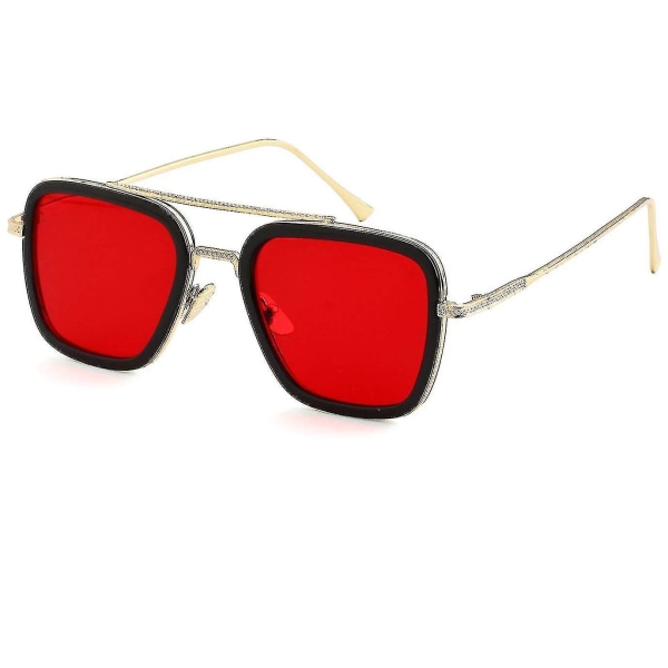 Solglasögon - Solglasögon Vintage fyrkantig metallbåge, guld/havröd