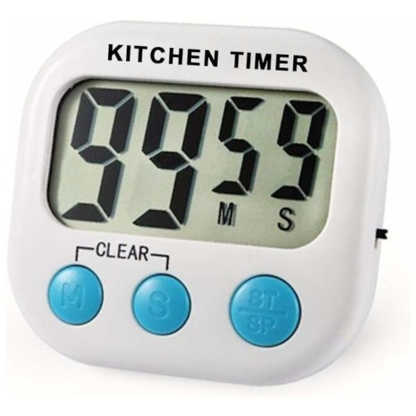 Digitalt køkkenur, stort LCD-display, timer, nedtælling, optælling