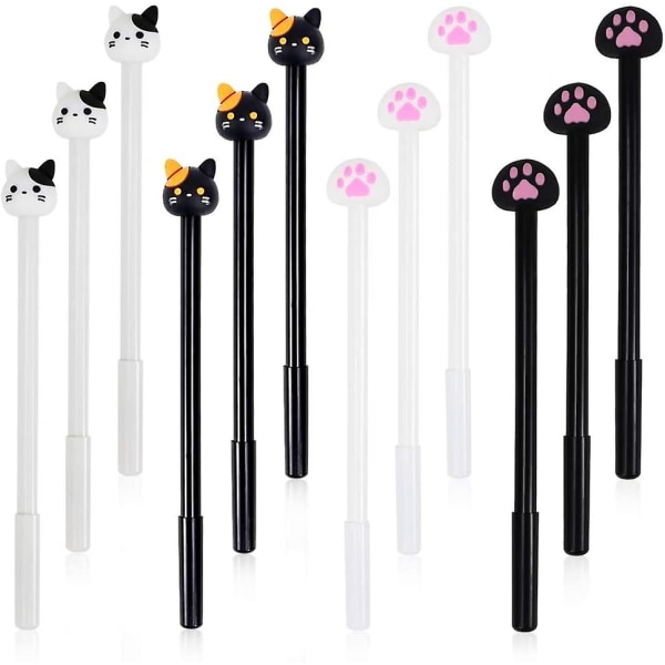 12 söta pennor Kawaii Pen Fun Pen 0,5 mm Cartoon Cat Black Ink Writing Gel Kulspetspenna för tjejer (Cat Claw)