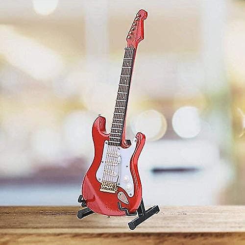 Juldekoration Elektrisk Gitarrmodell Ornament, Mini Gitarr Replica Trähantverk Dekoration (röd) (1 st)
