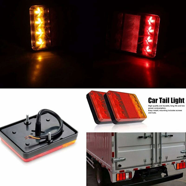 2 stk. vandtætte 8 LED baglygter, røde og gule, 12V til trailer, lastbil, båd