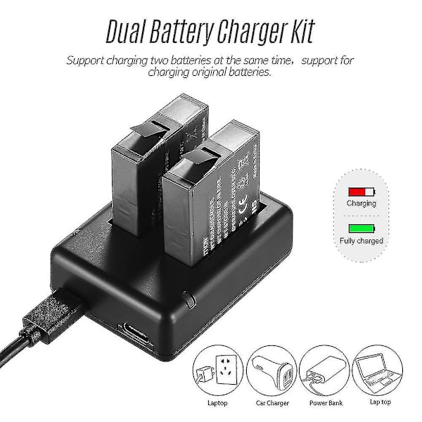 Portabelt laddningskit för dubbla kamerabatterier med 2 st laddningsbara batterier USB-kabel indikatorlampa för Insta360 One X-kameror