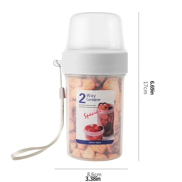 2x Frukost Resmugg Yoghurt Bärbara Muggar Kapacitet Förseglad Dubbelskiktad med Spannmål Havregryn eller Fruktbehållare Matkopp Salladskopp (150+330ml)
