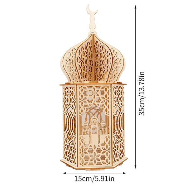 3 st Eid Mubarak muslimsk LED-ljusljusset Ramadan-lampa dekor trälykta 35*15cm muslimsk islamfest DIY LED-lykta lampa