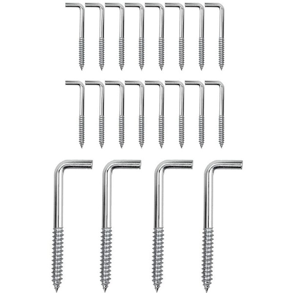 20-pack M4 skruv krokar hörn skruv L krok kolstål skruv krokar för hängande växter, köksredskap, vindspel, 63x22mm