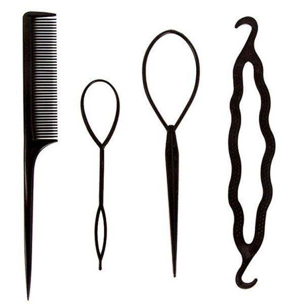 4st Set med hårsvansverktyg Fransk flätverktygsögla metallnål Råtta svanskam för hårstyling, barngummiband