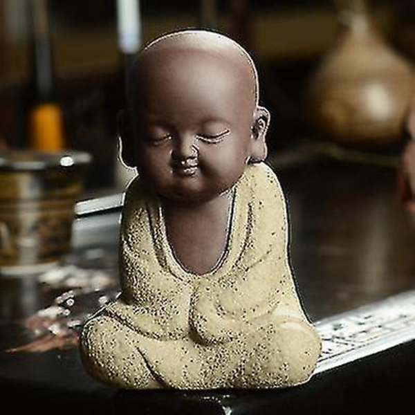 2023-Buddha-statyer Liten munk Sand Keramik Hemklubb Geomantisk dekoration（gul）