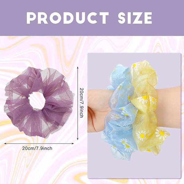 16 Stykke Oversize Hår Elastikker Store Bløde Organza Elastikker Ensfarvet Og Blomsterprint Hår Elastikker Elastisk Hestehale Holder Elastik Hårbånd