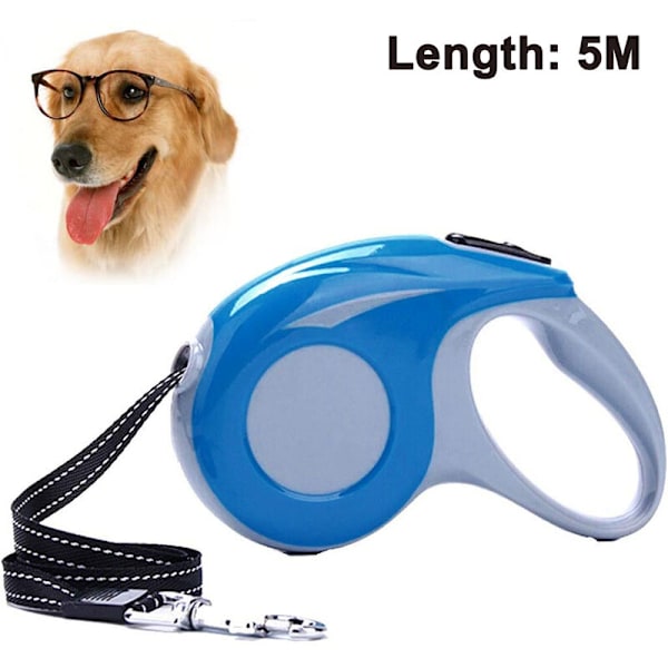 Retractable koiran taluttimet, 5 m, sopii pienille, keskikokoisille ja suurille koirille, sopii enintään 25 kg:n painoisille lemmikeille, sininen