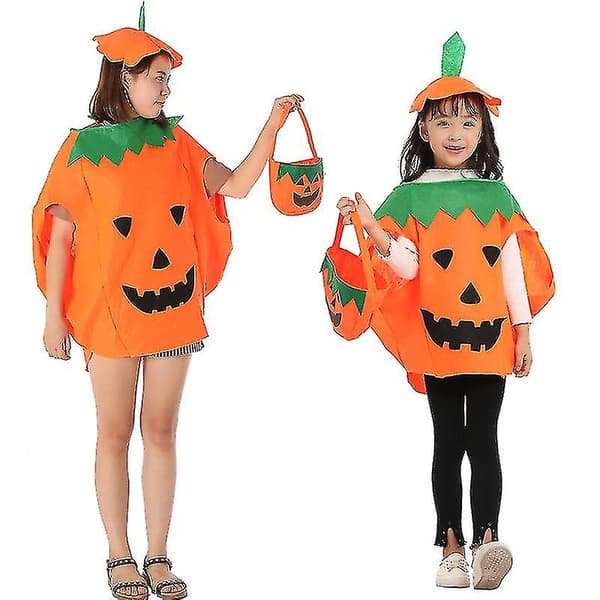Barnkostym pumpa, pumpakorg och hatt för Halloween-fest