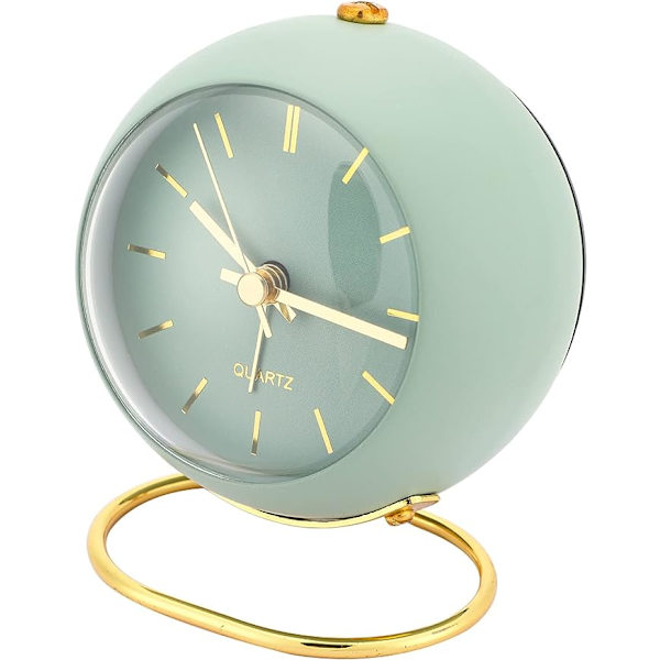 Analog väckarklocka utan tickande, retro väckarklocka med belysning, högt alarm, sängbordsväckarklocka, batteridriven reseväckarklocka, liten skrivbordsväckarklocka (grön)
