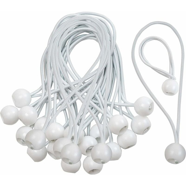 TRIOM 25 presenningspännare med kula för banderoller, presenningar, paviljonger, tält - stretchbälten, presenningstöd, gummispännare (vit)