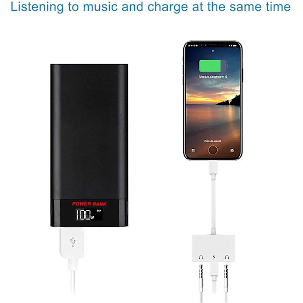 3 i 1 Dobbelt 3,5 mm Hovedtelefonstik Adapter - Øretelefon Stik Lyd og Opladningsadapter - Hovedtelefon Splitter til Iphone 11 / Xs / Xs Max / Xr / X / 8 / 8p