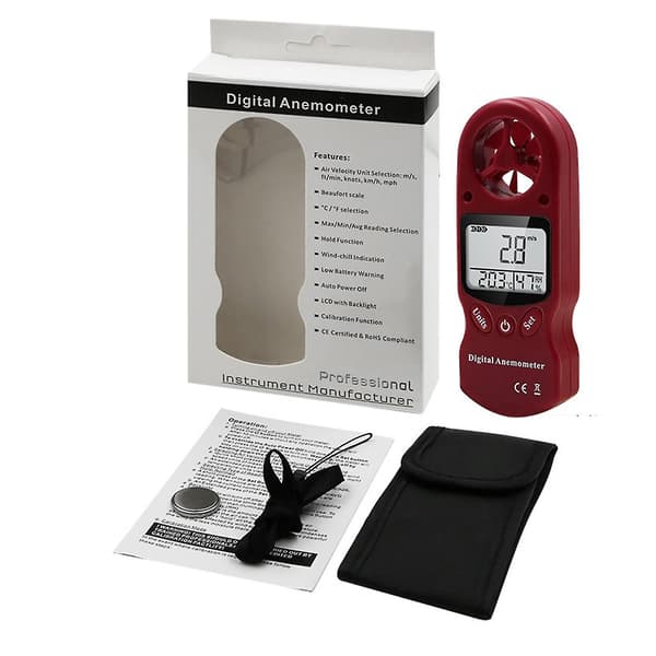 Digital Anemometer Termometer Mini Lcd Vindhastighetsmätare Lufthastighetsmätare Yo (Röd)