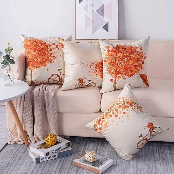 45 x 45 cm Høst Pudebetræk til Efterårsindretning - Sæt med 4 - Efterårs Høst Græskar Tema - Landlig Dekorativ Pudebetræk til Sofa og Sofa Dekoration