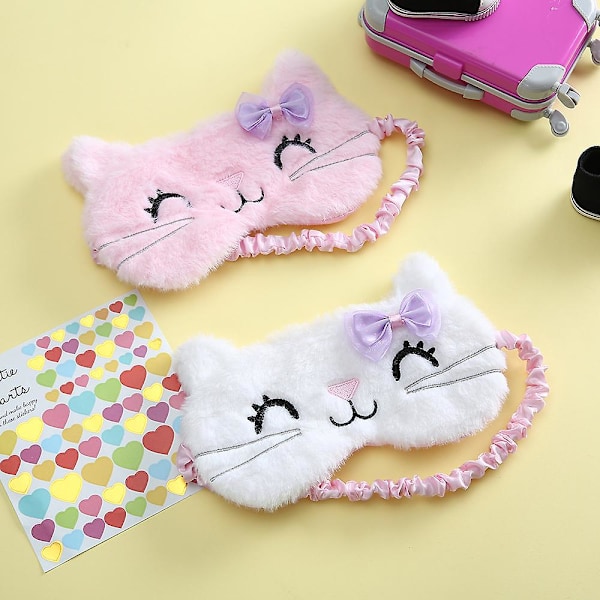 2 stycken mjuka plysch sovmasker söt tecknad katt kattunge ögonbindel sovmask ögonlock för kvinnor flickor barn hem flygplan resor vila fest presenter