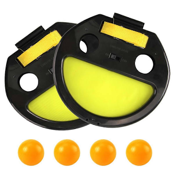 Barnens Handfångande Bollracket Förälder-barn Utomhus Sportleksak Racket Kasta Boll Bordtennis Handklämma (1 Set 2st Racket 4st Bollar Gul)