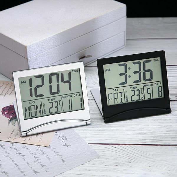 Digital LCD-bordsur, temperatur, resealarmklocka (svart)