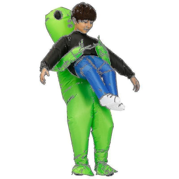 Grön utomjording som bär mänsklig dräkt Uppblåsbar Rolig Blow Up Suit Cosplay för hög kvalitet Vuxen
