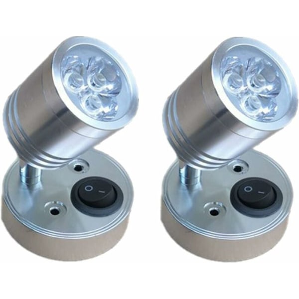 2 st 12V LED Spot Läslampa Vägg Sänglampa Justerbar strömbrytare Husbil e Cylindrisk Flexibel Inredningsbelysning för Båt RV (Silver)