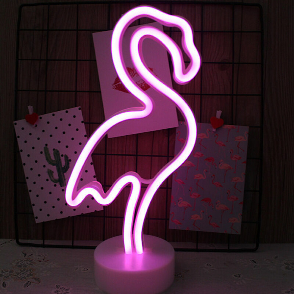 Flamingo neonskylt med LED-bas dekorativt neonljus USB/batteridrivet nattljus