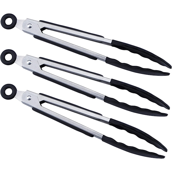 Mini silikon serveringsklämmor 17,8 cm Set om 3 - Svart
