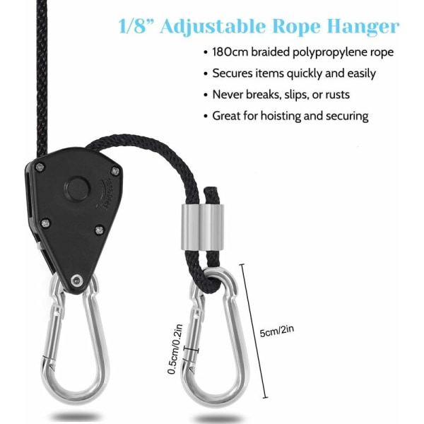 4 st Ratchet-rep med krokar för lampa eller växter, justerbar krokrep 180 cm lång (2 par)