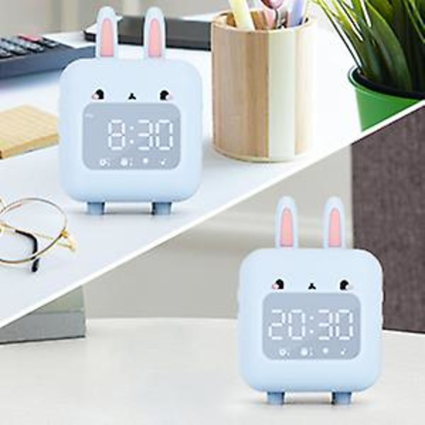 Barnväckarklocka - Digital väckarklocka för barn - Söt kaninväckarklocka för tjejer - White Noise väckarklocka - Nattljus med USB - barnväckare